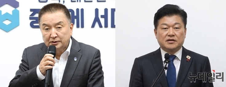 ▲ 김영환 충북지사(왼쪽)가 27일 국민의힘 충북지사 최종 후보로 선출되면서 오는 6·3 지방선거에서 신용한 더불어민주당 후보와 맞대결을 펼친다. ⓒ표윤지 기자