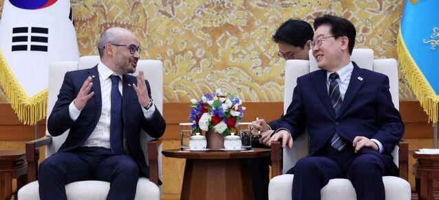 ▲ 데미스 하사비스 구글 딥마인드 CEO가 27일 청와대에서 이재명 대통령을 예방하며 발언하고 있다. ⓒ뉴시스