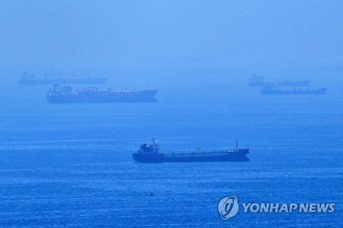 ▲ 호르무즈 해협에 닻을 내리고 멈춰 있는 선박들.ⓒAP/연합뉴스