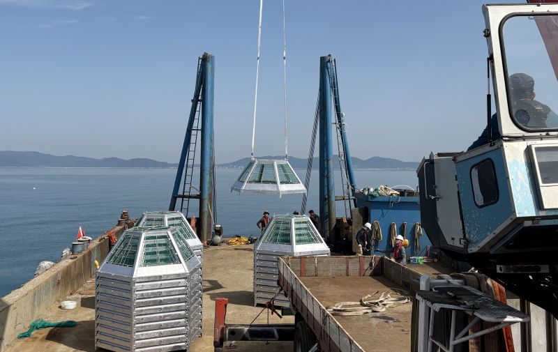 ▲ 꽃게 산란 인공시설물 투하 모습.ⓒ태안군