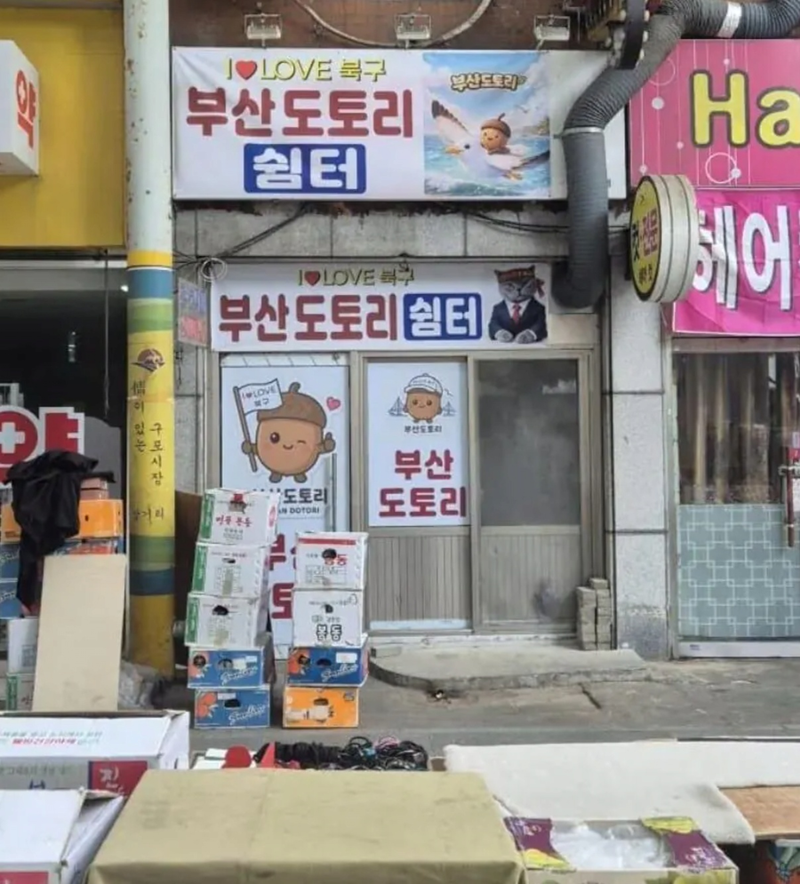 ▲ 부산 북구 구포시장 주변에 '부산도토리 쉼터'가 마련된 모습. 도토리는 한동훈 전 국민의힘 대표의 팬덤을 지칭하는 표현이다. ⓒ제보자 제공