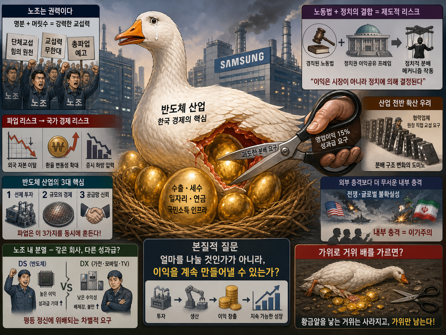 ▲ 하이닉스의 막대한 보너스 지급이 불씨가 됐다. 삼성전자 노조가 상상을 초월한 이익배분을 요구하며 파업 협박을 하고 있다. 노조원이 주주인가? 자본주의-자유시장경제-주식회사 제도의 근간을 부수는 행패다. ⓒ 챗 GPT