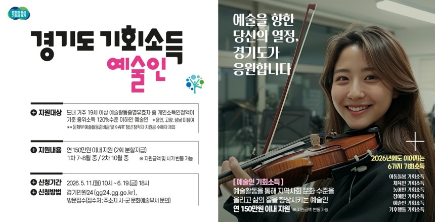 ▲ 파주시는 예술인 기회소득 사업 신청을 11일부터 6월 19일까지 받는다 ⓒ파주시 제공