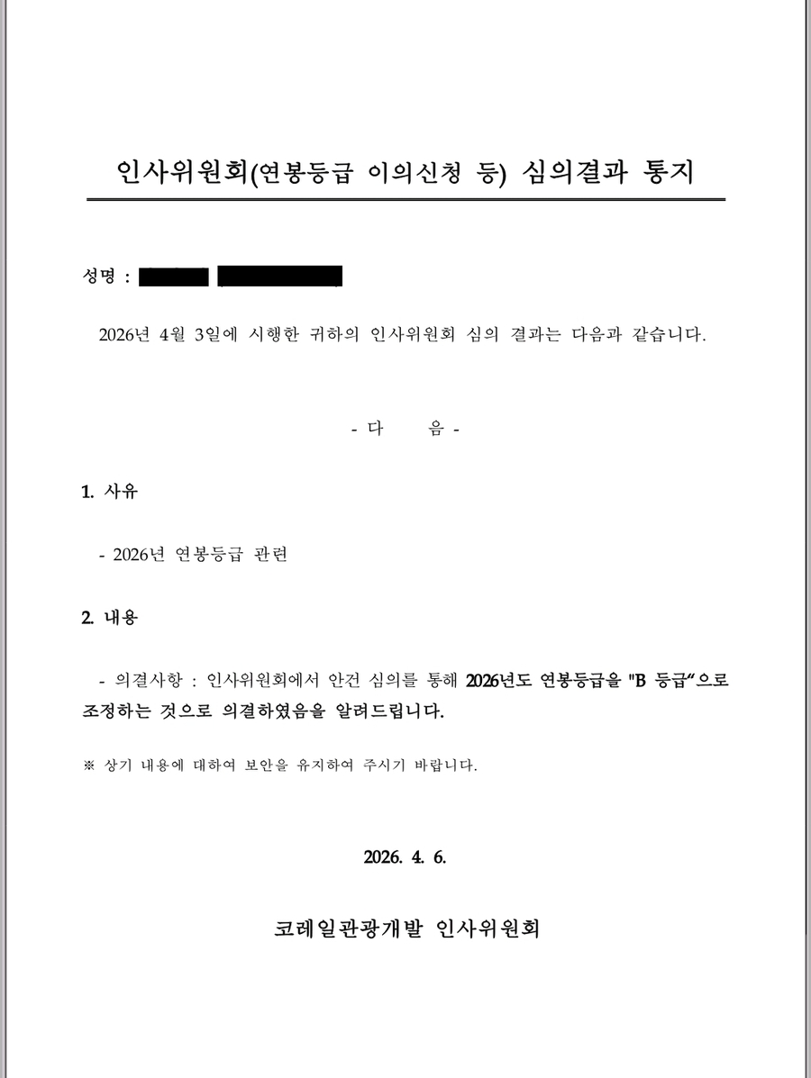 ▲ 인사위원회 심의 결과 ⓒ제보자 제공