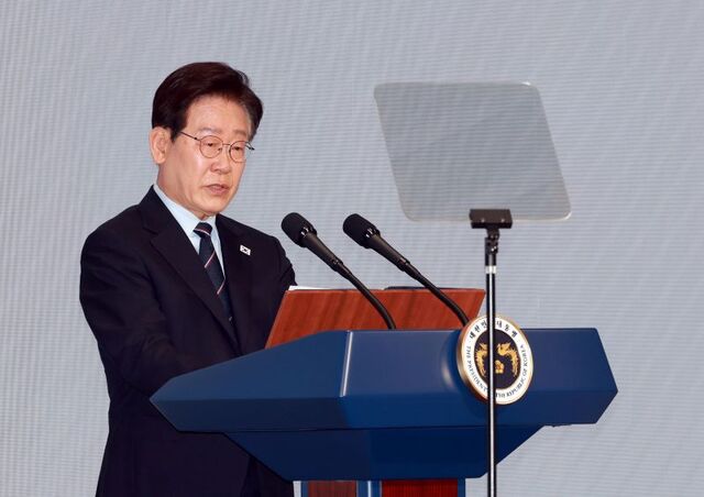 ▲ 이재명 대통령이 지난 8일 서울 중구 대한상공회의소에서 열린 제54회 어버이날 기념식에서 축사하는 모습. ⓒ뉴시스