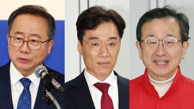 ▲ 왼쪽부터 김석준, 최윤홍, 정승윤 부산시교육감 선거 후보. ⓒ뉴시스