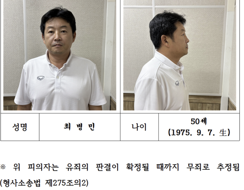 ▲ 박왕열에게 마약을 공급한 혐의를 받는 '청담사장'  최병민(50) 신상정보. ⓒ경기남부경찰청 제공
