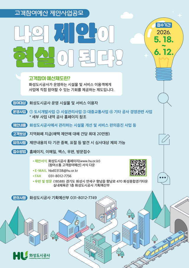 ▲ 고객참여예산 주민제안사업 공모 포스터ⓒ화성도시공사 제공