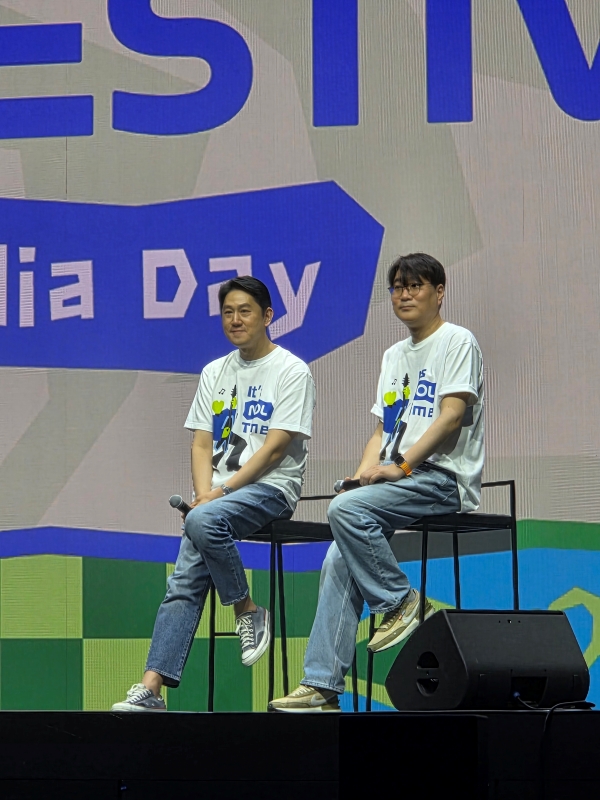 ▲ 왼쪽부터 이철웅 놀유니버스 대표, 최동휘 놀유니버스 페스티벌 TF 리더가 19일 미디어데이에서 질의응답 중이다.ⓒ최신혜 기자