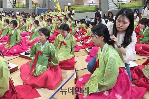 ▲ 대전 성모여자고 1학년 학생 171명이 전통 성년례식을 가졌다.ⓒ김경태기자