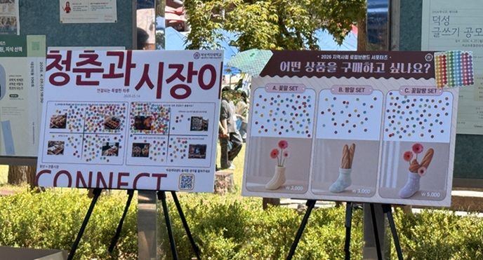 ▲ 캠퍼스 마켓에 설치된 설문조사 응답판.ⓒ덕성여대