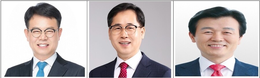 ▲ 왼쪽부터 진주시장에 출마한 갈상돈 더불어민주당 후보, 한경호 국민의 힘 후보, 조규열 무소속 후보.ⓒ