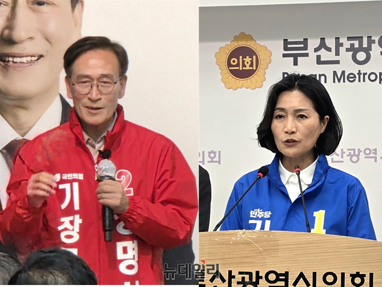 ▲ 왼쪽부터 기장군수 선거에 출마한 정명시 국민의힘 후보, 우성빈 더불어민주당 후보.ⓒ뉴데일리DB