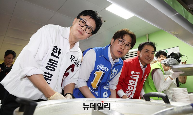 ▲ 왼쪽부터 한동훈, 하정우, 박민식 부산 북구갑 국회의원 보궐선거 후보.ⓒ뉴데일리DB
