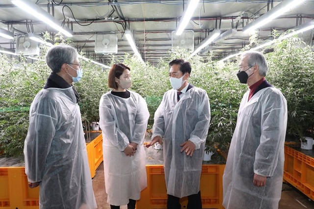 ▲ 권기창(왼쪽 세번째) 후보의 산업용 헴프(Hemp) 현장 방문.ⓒ권기창 후보실