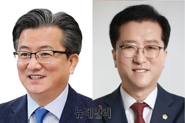 ▲ 왼쪽부터 정용래, 조원휘 유성구청장 후보.ⓒ김경태기자
