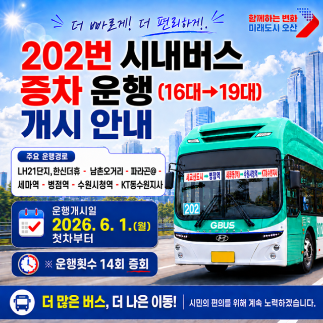 ▲ 202번 버스 증차 안내 포스터ⓒ오산시 제공