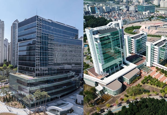 ▲ 민선 9기 경기도지사직 인수위원회의 사무실 후보지로 거론되고 있는 경기신용보증재단(왼쪽)과 차세대융합기술연구원. ⓒ경기신용보증재단·차세대융합기술연구원 제공