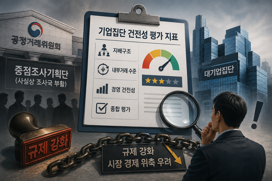▲ 규제 강화와 기업 평가 관련 AI 이미지. ⓒ챗GPT
