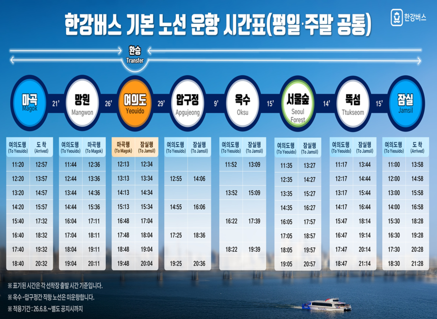 ▲ 한강버스 운항 시간표. ⓒ서울시