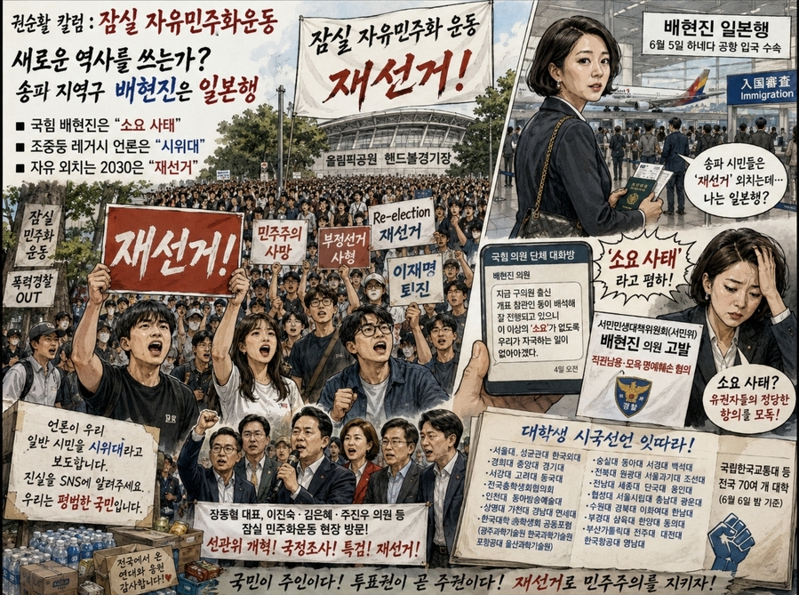 ▲ 참정권을 박탈 당한 시민들의 분노가 매우 크다. 특히 2030이 그렇다. 잠실에 모인 시민들의 열기가 새 역사를 쓰고 있다. ⓒ 챗GPt