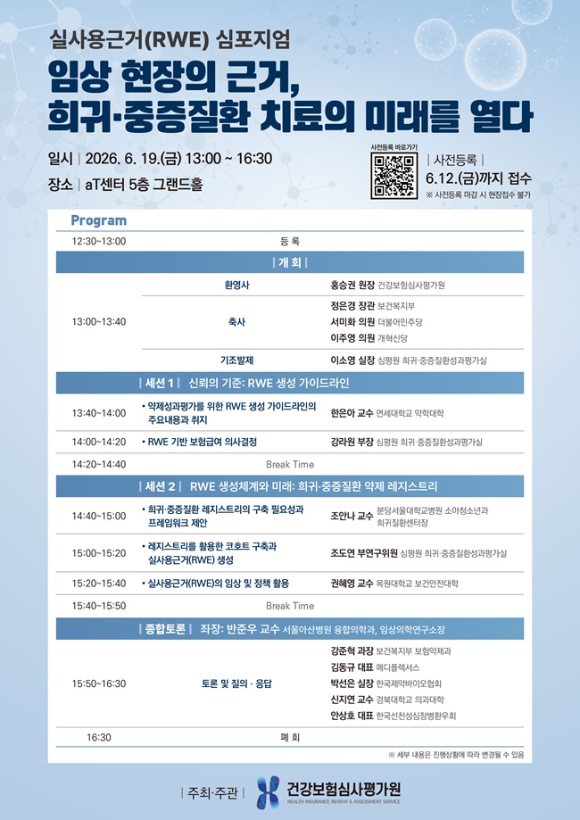 ▲ '임상 현장의 근거, 희귀·중증질환 치료의 미래를 열다' 심포지엄 홍보물. ⓒ심평원