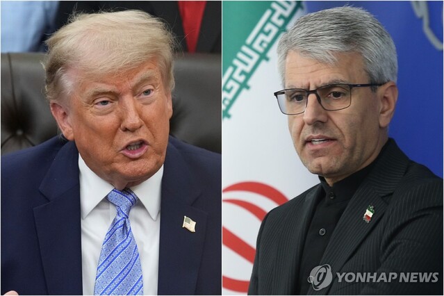 ▲ 도널드 트럼프 미국 대통령과 에스마일 바가이 이란 외무부 대변인. ⓒAP·신화, 연합뉴스
