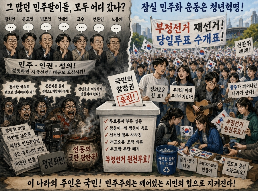 ▲ 광우병 괴담, 천안함 음모론, 세월호 괴담, 사드 괴담, 후쿠시마 방사선 선동, 이태원 참사까지 광장에서 악다구니 퍼붓던 그 열렬 민주팔이들은 모두 어디 갔나? 커피 쿠폰 선심 쓰며 개념 코스프레 떨던 연얘인들은 왜 코빼기도 안보이나? ⓒ 챗GPT