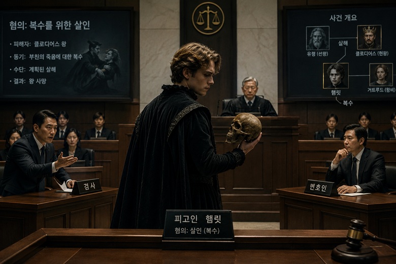 ▲ 오는 7월 3일부터 5일까지 대학로 나인진홀2관에서 창작 연극 '햄릿의 변호사'가 공연된다. ⓒ챗GPT 생성 이미지