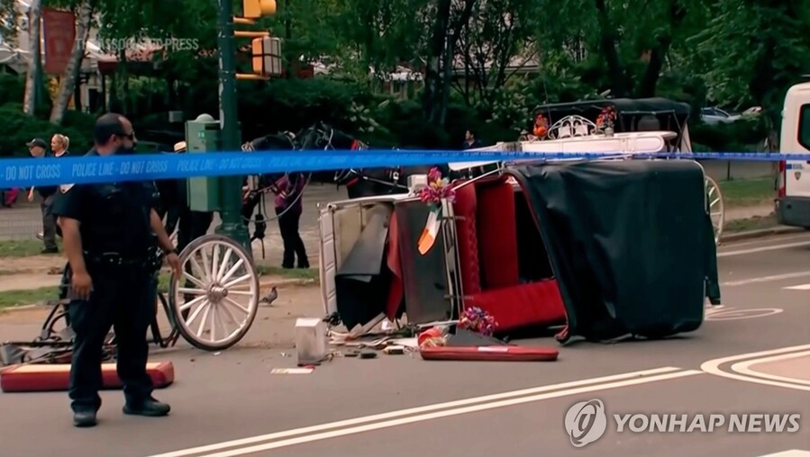 ▲ 지난 17일(현지시간) 미국 뉴욕 센트럴파크에서 발생한 사고 현장.ⓒ연합뉴스.