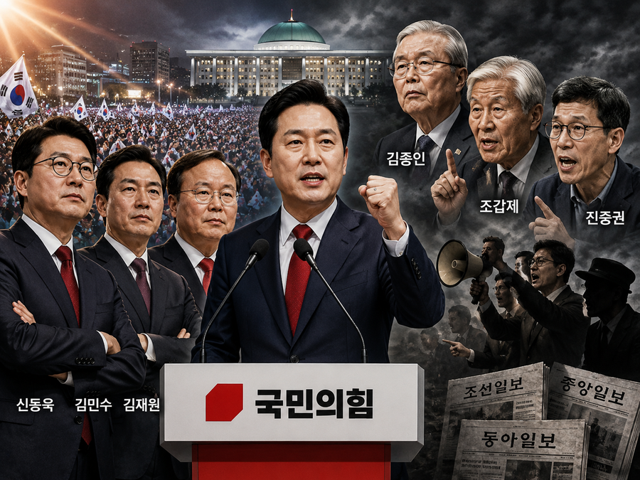 ▲ 국힘 당내 친 한동훈 세력의 분탕질과 거기에 기름을 붓고 부채질하는 조중동 등 기득권 올드 미디어들의 행태가 가관이다. 김종인 조갑제 진중권 등의 요설과 궤변이 올드 마디어를 통해 증폭 배양 되고 있다. ⓒ 챗GPT