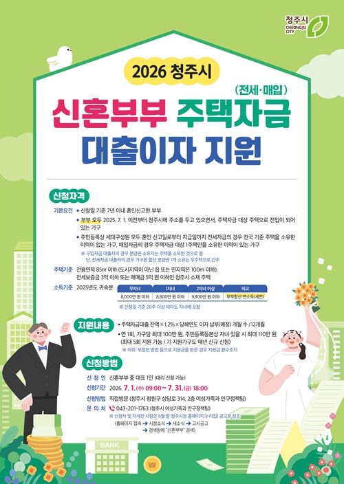▲ 청주시 신혼부부 주택대출이자 지원 안내문.ⓒ청주시 제공