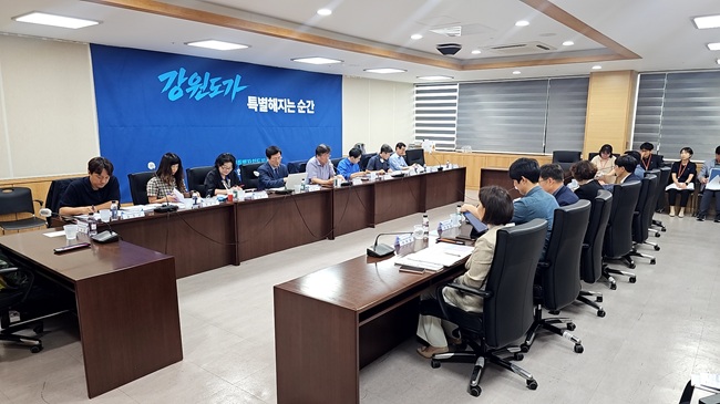 ▲ 문화체육국은 지역별 명소 문화예술 테마타운 조성, 복지보건국은 강원 통합연계형 지역·필수·공공의료체계 구축, 관광국은 세계적 복합 관광단지 조성 등을 공약이행계획으로 보고하고 주요 쟁점사안에 대해 논의했다. ⓒ강원특별도자치도지사직 인수위원회