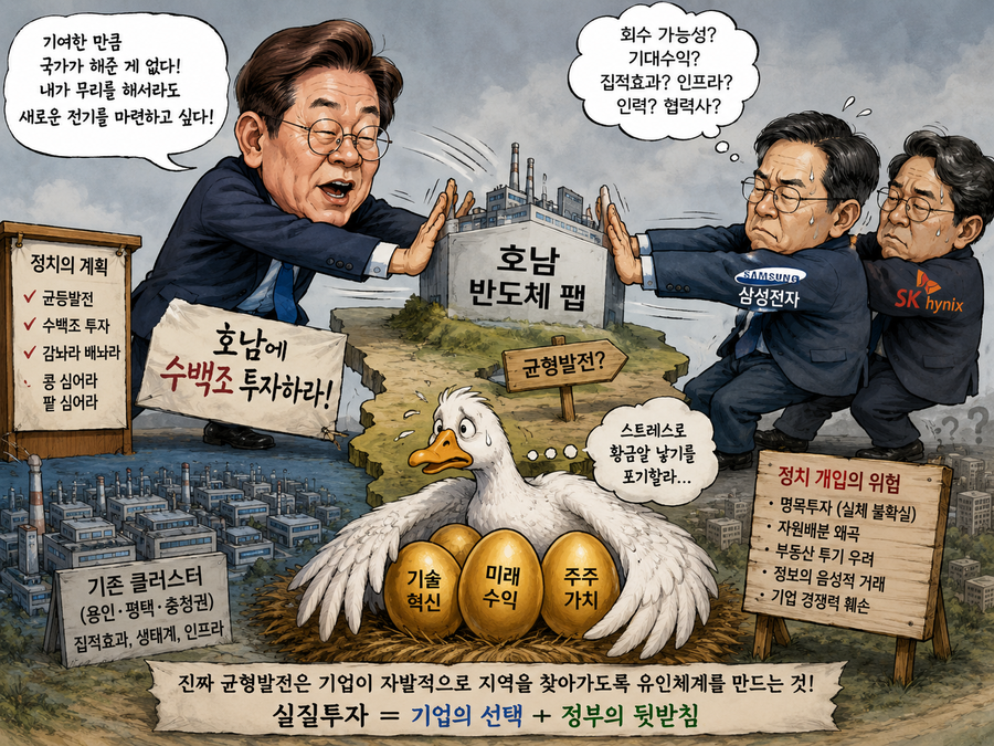 ▲ 5류 정치가 1류 기업 잡는다. 기여코 황금알 낳는 거위 배를 가르려 한다. 평생 외화 단 1달러도 벌어본 적 없는 정치가들이 손에 칼 들고 덤비고 있다. ⓒ 챗GPT