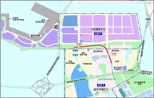 ▲ 인천지하철 1호선 송도8공구 연장사업 노선도 ⓒ인천시 제공