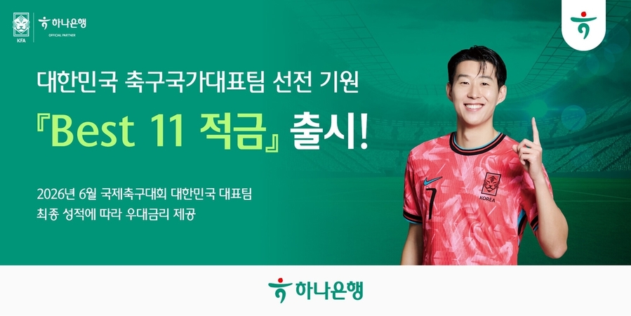 ▲ 하나은행은 북중미 월드컵에 참가하는 대한민국 국가대표팀의 성적에 따라 최고 연 11.0%의 금리를 제공하는 '베스트(BEST) 11 적금'을 출시했지만, 대표팀의 조기 탈락으로 가입자들은 최저금리를 적용받게 됐다. ⓒ 하나은행