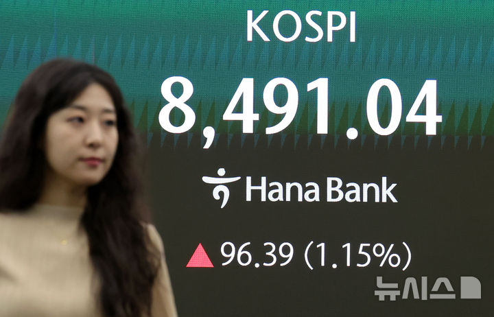 ▲ 서울 중구 하나은행 딜링룸 전광판에 지수가 표시되고 있다. ⓒ뉴시스