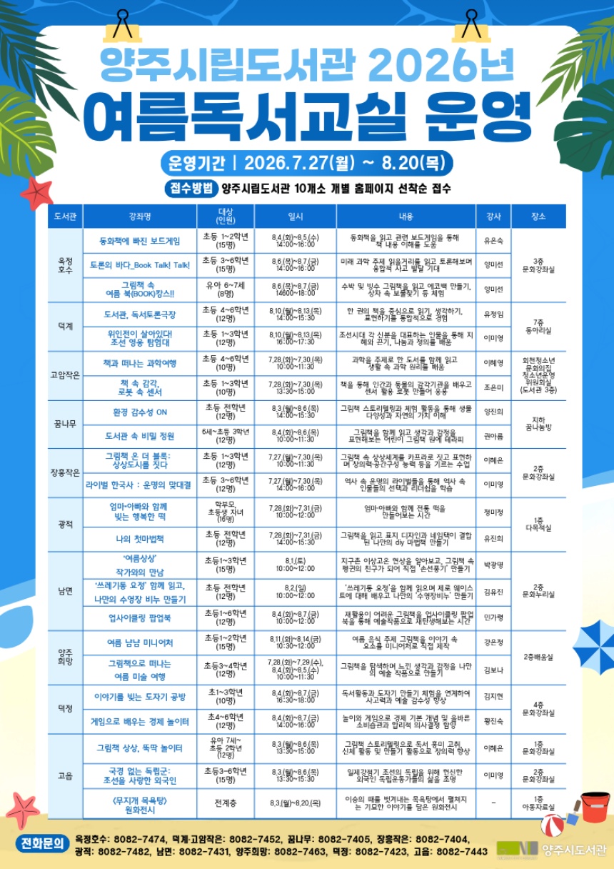 ▲ 양주시 도서관 여름독서교실 안내문 ⓒ양주시 제공
