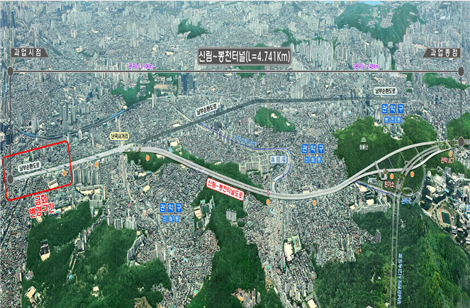 ▲ 서울 신림~봉천터널 위치도. ⓒ서울시
