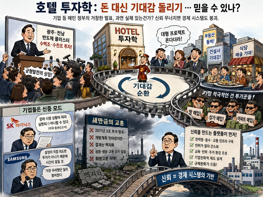 ▲ 10만 원짜리《호텔경제학》이 수백조짜리《호텔투자학》으로 모습을 바꿔 등장했다. 8월 민주당 전당대회용 표몰이인가? 두고볼 일이다. ⓒ 챗GPT