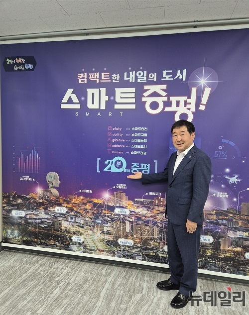 ▲ 이재영 증평군수가 AI를 활용한 생활밀착형 스마트도시 실현게획에 대한 설명하고 있다.ⓒ장해순 기자