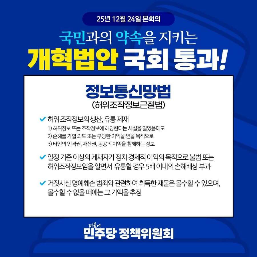 ▲ 더불어민주당이 지난해 12월 정보통신망법 개정안을 통과시키고 만든 홍보 자료. ⓒ더불어민주당