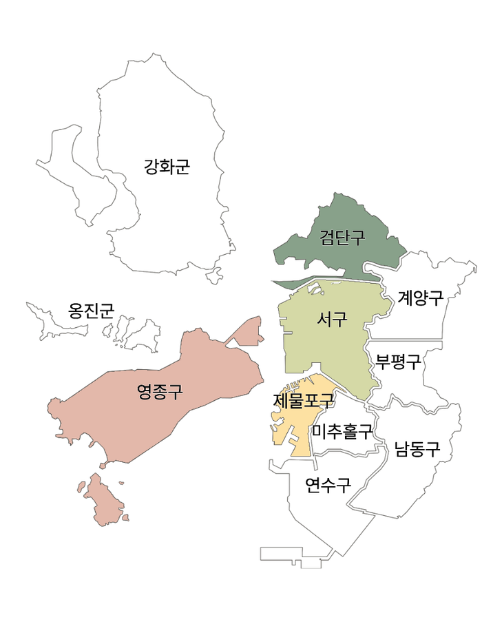 ▲ 2개군·9개 구로 재편된 인천자치구 현황 ⓒ 인천시 제공