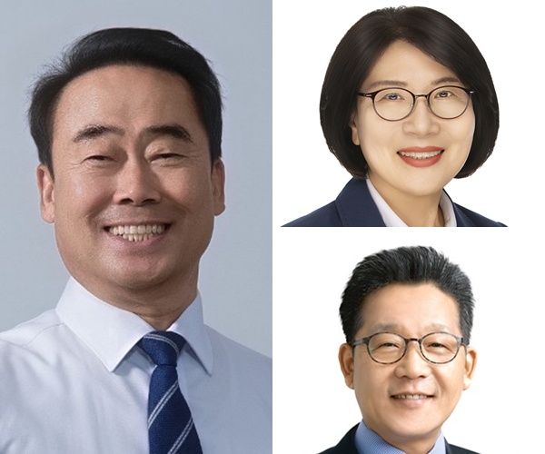 ▲ 왼쪽부터 의장조성칠 의원, 상. 제1부의장 김영미 의원, 하 제2부의장 류수열 의원 ⓒ김경태기자