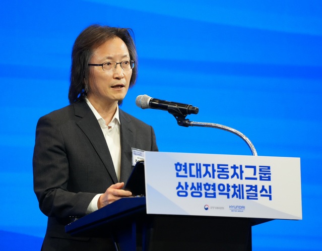 ▲ 주병기 공정거래위원장이 7일 더블트리 바이 힐튼 서울 판교에서 열린 '현대차-1·2·3차 협력사 상생협약 체결식'에서 발언하고 있다. (사진=공정위) ⓒ전성무 기자