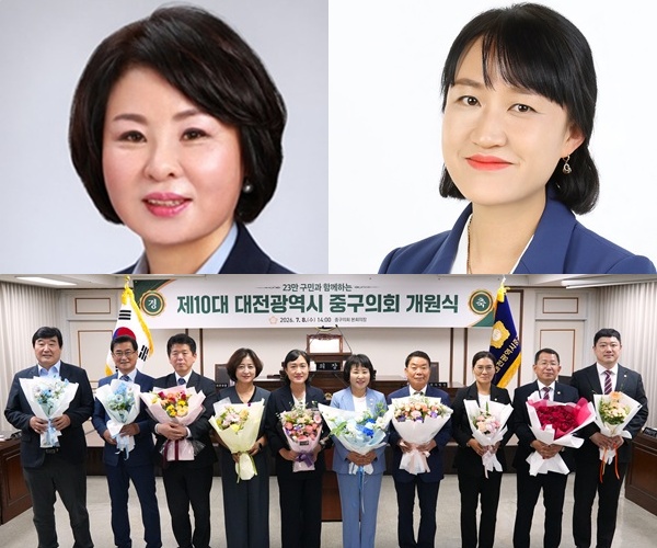 ▲ 상위 왼쪽부터 윤원옥 의장·김선옥 부의장 ⓒ김경태기자