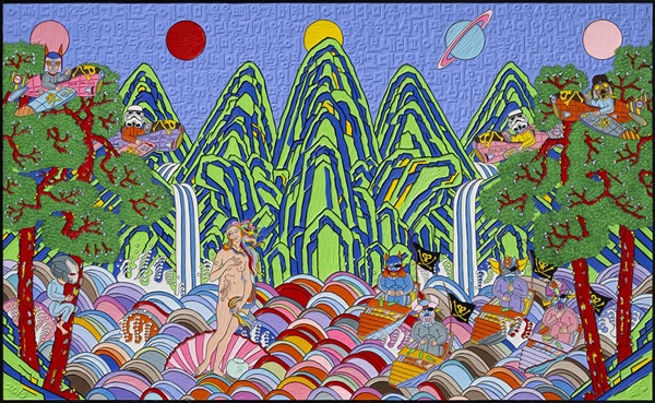 ▲ 성태진, 우주오봉도, 2015, Acrylic and ink on embossed wood panel, 120x200cm-ⓒ대전신세계갤러리