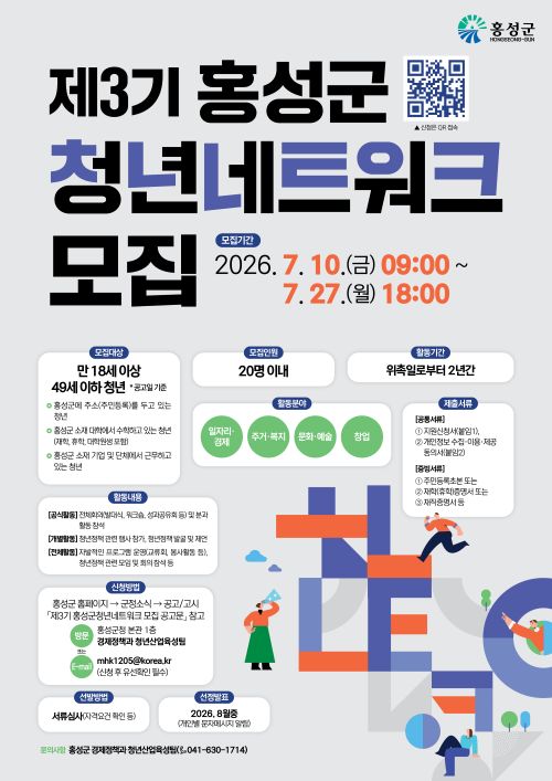 ▲ 제3기 청년네트워크 참여자 모집 포스터.ⓒ홍성군