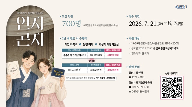 ▲ 연지곤지 결혼장려 매칭통장 모집 포스터ⓒ화성시 제공