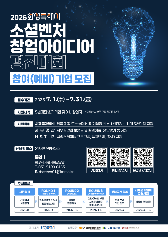 ▲ 소셜벤처 창업아이디어 경진대회 포스터ⓒ화성시 제공